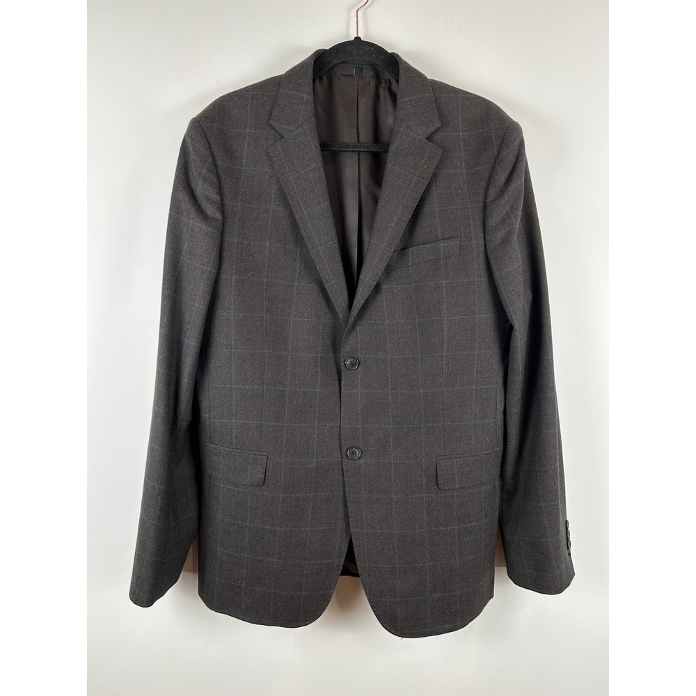 Jack Spade Windowpane Plaid Wool Blazer 42L Men's Sport Coat Brown Gray Blue